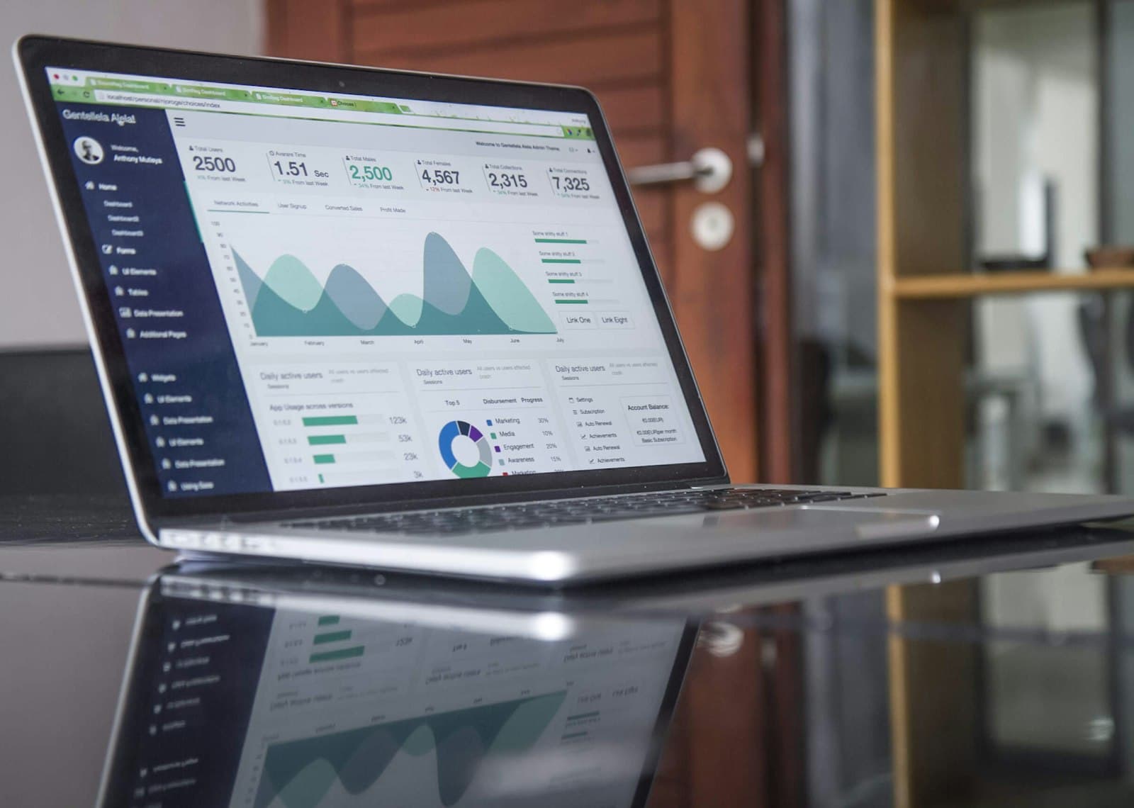 Analyse-Dashboard mit Diagrammen auf einem Laptop-Bildschirm